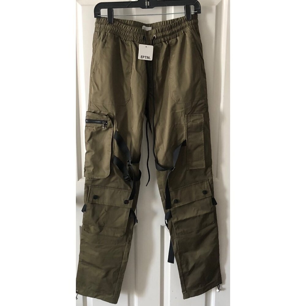 EPTM Men's Cargo Pants Olive Green Straps & Pockets Size Small 30W